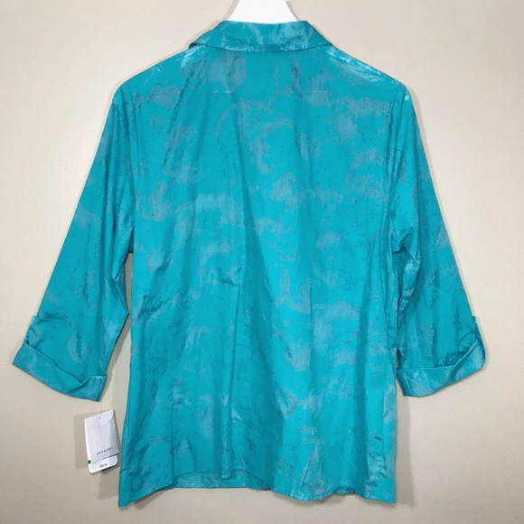 ⚡️SOLD⚡️Breckenridge Blouse Button Down Shirt Top Aqua Teal Cotton 3/4 Sleeve - Picture 2 of 12